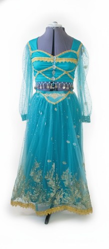 Custom Teal & Gold Belly Dance Costume Set - L - Crop Top & Maxi Skirt - Used