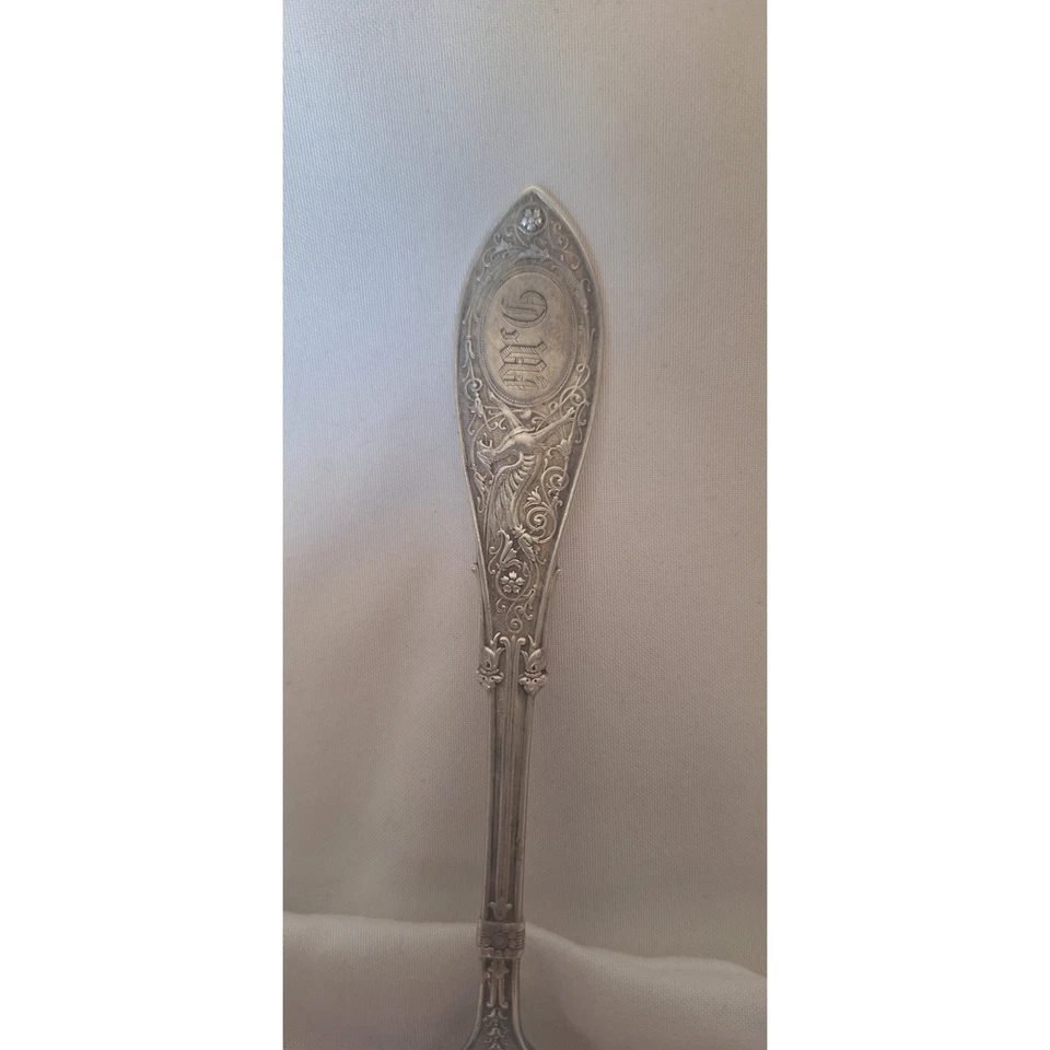 Antique Whiting Sterling Silver “Arabesque” Spoon 1875 Roehm & Wright 6.75" - Image 2 of 4