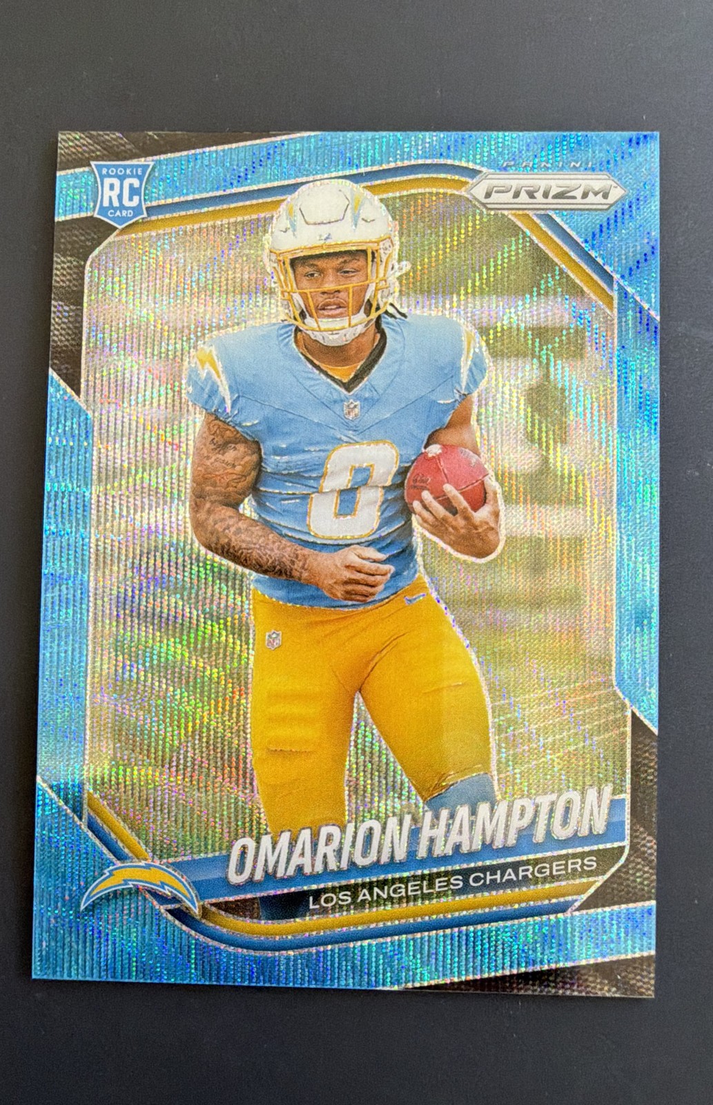 2025 Panini Prizm - Rookies Omarion Hampton #355 Blue Wave Prizm /230 (RC)