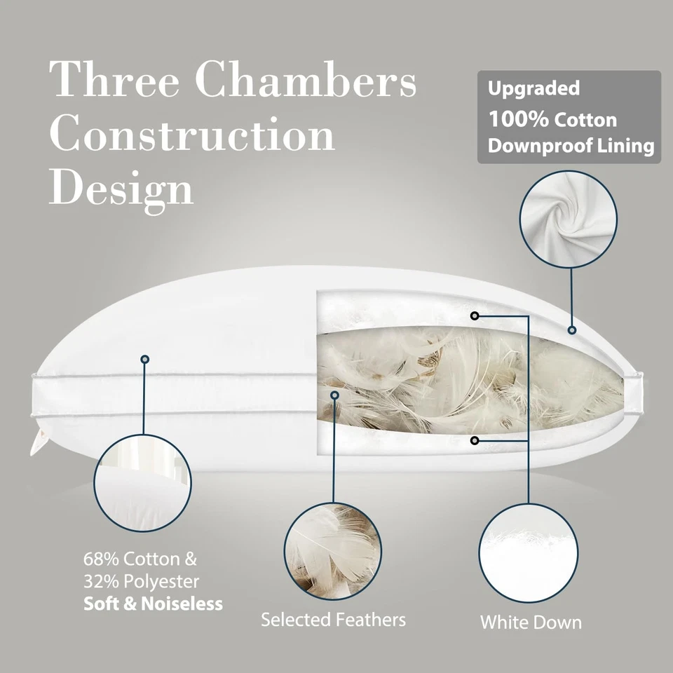 Luxury Feather Down Pillow Standard Queen Size for Sleeping, Hotel Collection... - Image 4 of 4