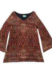 ORANGE Print Boho Sweater Dress/Tunic - Long Sleeves -Large - New