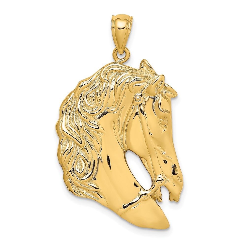 10k Yellow Gold Horse Head with Long Mane Charm Pendant L-1.51 Inch 6.5gm
