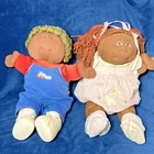 Vtg 80s Soft Sculpture Handmade Cabbage Patch Style Dolls Pair - Needle Molded