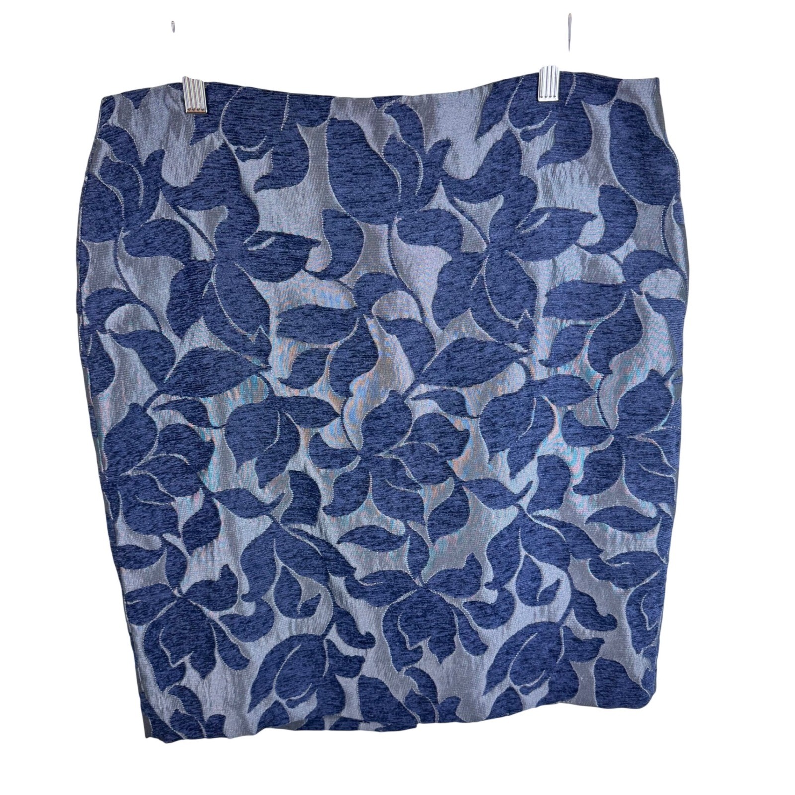 Ann Taylor Factory Navy Silver Floral Jacquard Pencil Skirt Womens 14 Lined