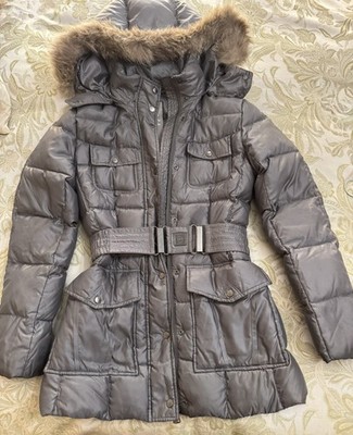 ADD down coat fur removable hooded size 2 jacket belted womens