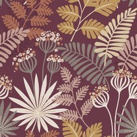 Fd26449_Seychelles Abstrakt Laub Weinrot Senf GrüN Fine Decor Tapete