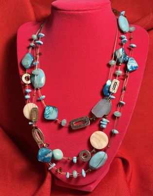 Blue Faux Turquoise Beads & Dyed Mother Of Pearl 20  3 Strands