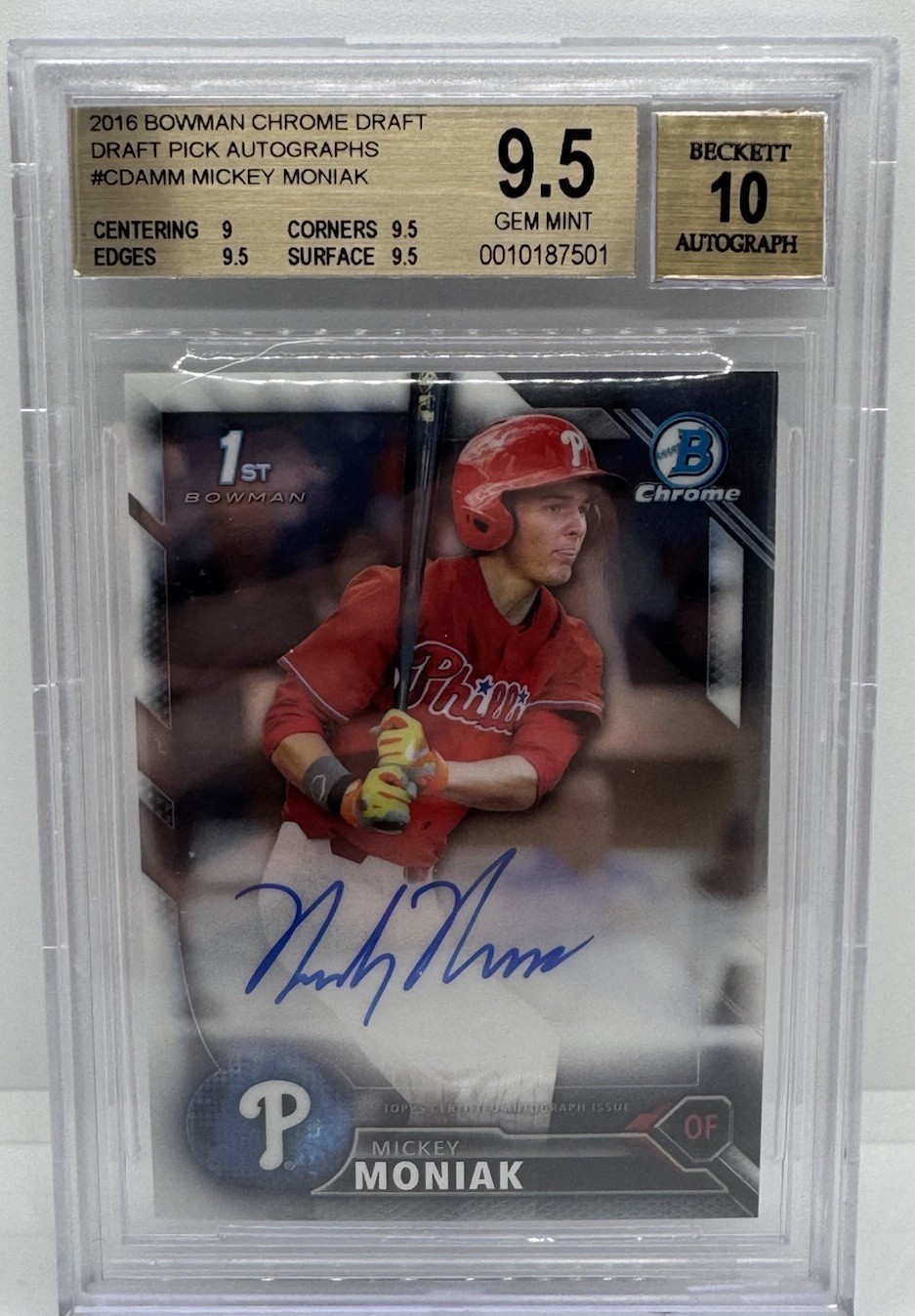 Mickey Moniak #CDAMM 2016 Bowman Chrome Draft Pick Auto BGS 9.5/10 🔥🔥🔥🔥🔥🔥