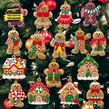 16 PCS Gingerbread Man Ornaments for Christmas Tree, Gingerbreads House Ornament