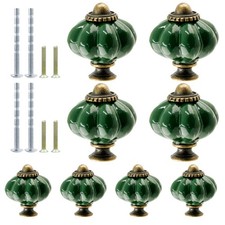 Ceramic Pumpkin Cabinet Knobs Drawer Pulls Dark Green Hardware Set 8 Pcs
