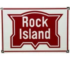 VINTAGE ROCK ISLAND RAILWAY PORCELAIN SIGN GAS OIL TRAIN STATION PUMP PLATE