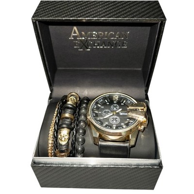NIB American Exchange Mens Black Chronograph Watch 55mm