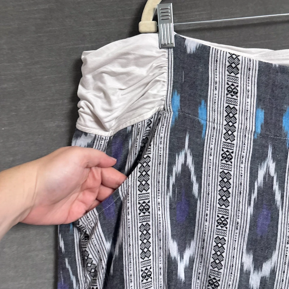 Soft Surrounding Pants 2X Gray Blue Ikat Ruffle Boho Gypsy Beach Casual Wide Leg - Image 3 of 4