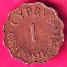 CYPRVS 1944 GEORGIVS VI ONE PIASTRE RARE COIN  #YL97