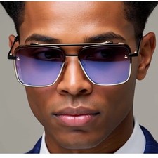 Aviator Sunglasses Blue Mirror Lens Men Square Frame Designer Fashion Shades New