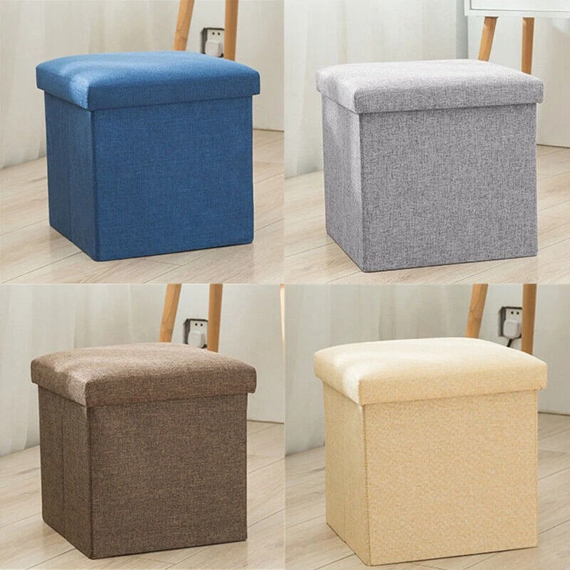 Pouffe Double Large Linen Folding Storage Boxes Seat Foot Stool Storage Ottoman - Image 4 of 4