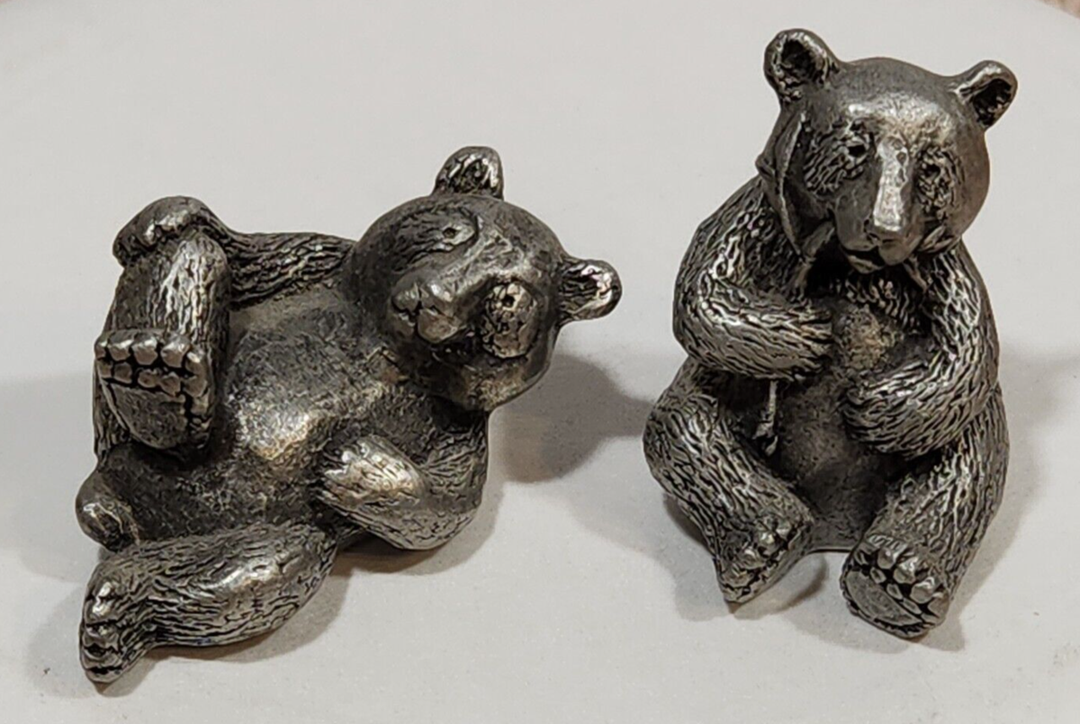 Vtg. 1994 Hudson Pewter Noah's Ark Panda Bear Pair Sculpture 7479