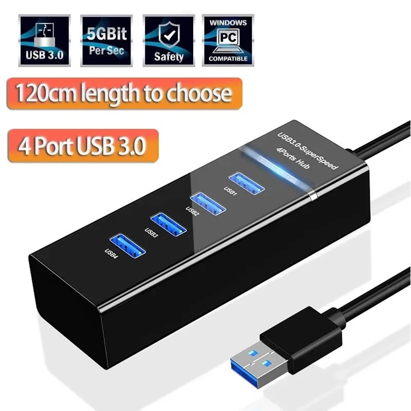 4-Port USB 3.0 Hub for Laptop & PC - High-Speed Data Transfer & Extra Ports
