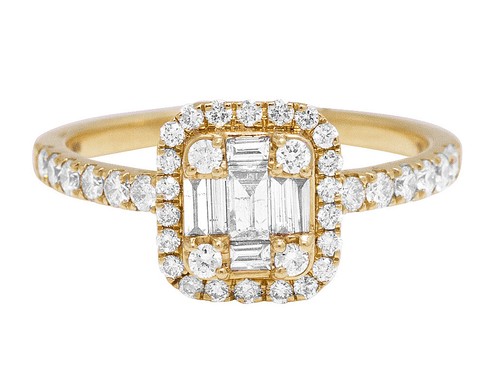 Baguette Square Cluster 1/2 CT Real Diamond Engagement Ring 14K Rose/Yellow/W... - Picture 4 of 9