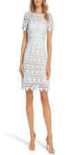 Eliza J Women's Blue Lace Perforated Overlay Sheath Dress Blue Size 2P