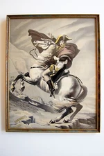 Vintage Silk Embroidery of Jacques Louis David Painting Napoleon Crossing Alps