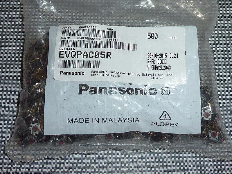 EVQ-PAC05R Panasonic INTERRUPTOR TÁCTIL SPST-NO 0.02A 15V 1 LOTE 500 PIEZAS Foto 2 de 2
