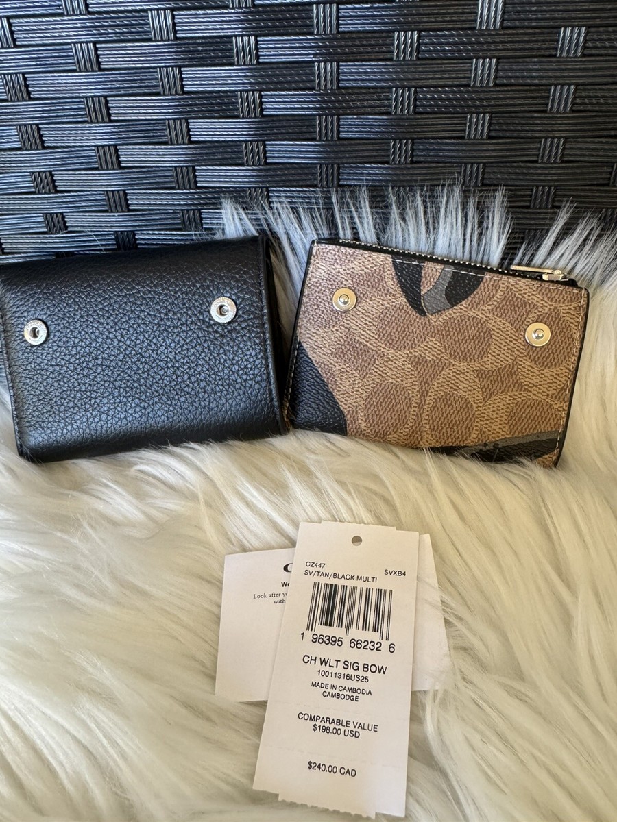 NWT Coach 2 in 1 Card Holder Wallet In Signature Canvas With Bow