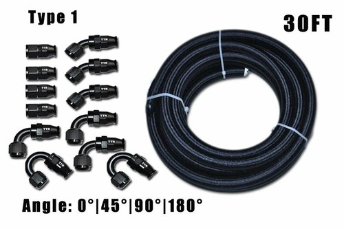 30FT Black, Red Nylon PTFE Fuel Hose E85 /12 Fittings Kit / 6AN|8AN|10AN New -PL - Picture 7 of 10