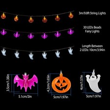 Halloween 30 LED String Lights Pumpkin/Ghost/Bat Fairy Lights Party Home Decor