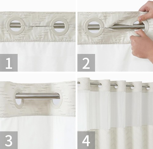 Water Repellent Tufted Chevron Shower Curtain with Snap-On Liner - Hotel Grade - Picture 6 of 8
