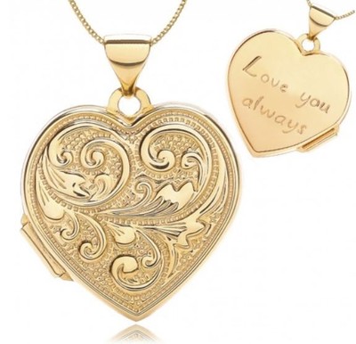 locket gold heart holds scroll 9ct yellow pendant jewellery embossed always solid