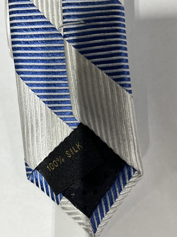 Corbata de seda pura a rayas azules y plateadas fusión para hombre con cuadrado a juego NUEVA Foto 3 de 4