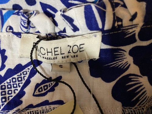 NWT Rachel Zoe Women 3/4 Sleeve Button Linen Rayon Top Size S White Blue Floral - Picture 14 of 16