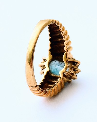 GORGEOUS 14k YELLOW GOLD VINTAGE RING w/ 6 DIAMONDS 0.3 TCW & BLUE STONE Sz 7.75 - Picture 8 of 12