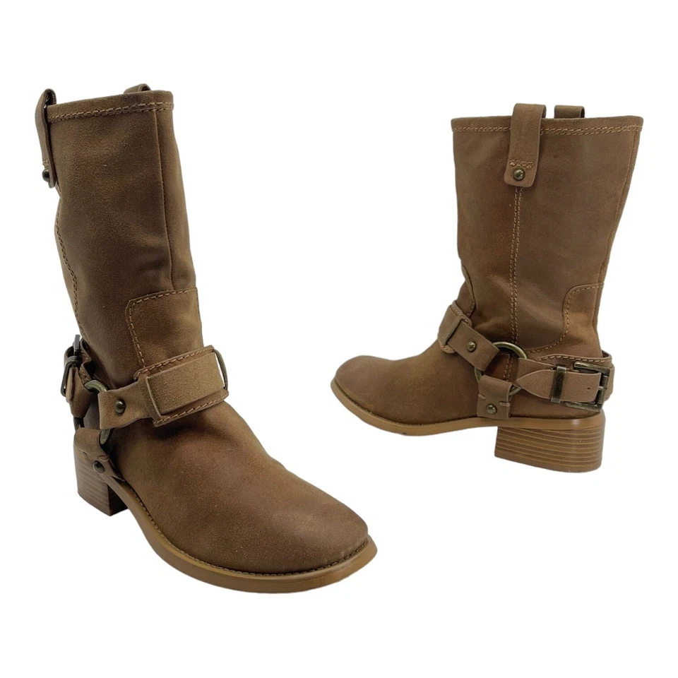 JESSICA SIMPSON Womens 6B 6 B Suede Leather Mid Calf Harness Moto Boots Biker - Image 2 of 4