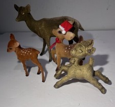4 Vintage / Antique Flocked Reindeer Deer Ornaments Read