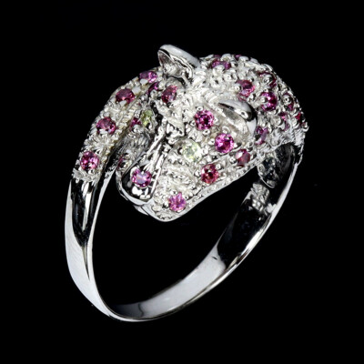Valentine 925 Silver Ring Round Rhodolite Peridot Gemstone Jewelry Tiger Size 8