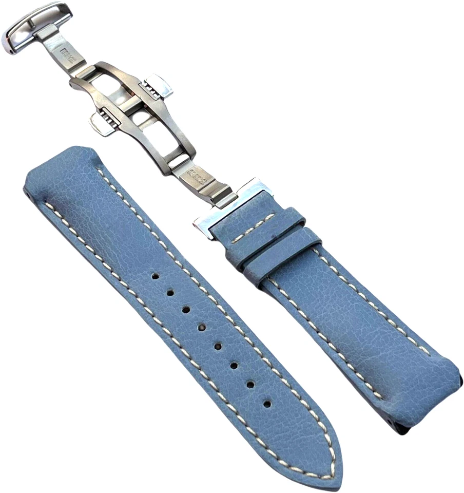 TISSOT - PULSERA - CIERRE PLEGABLE TITANIO - CUERO GENUINO - 20MM - AZUL - NOS Foto 3 de 4