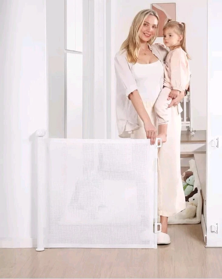 Retractable Baby Gate, Mesh Baby and Pet Gate 33" Tall, Extends up to 55" Wide,