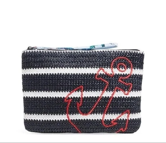 Bolso sin asas Vera Bradley ANCHORS AWEIGH Paja Playa Muñequera Rayas Náuticas Nuevo con etiquetas