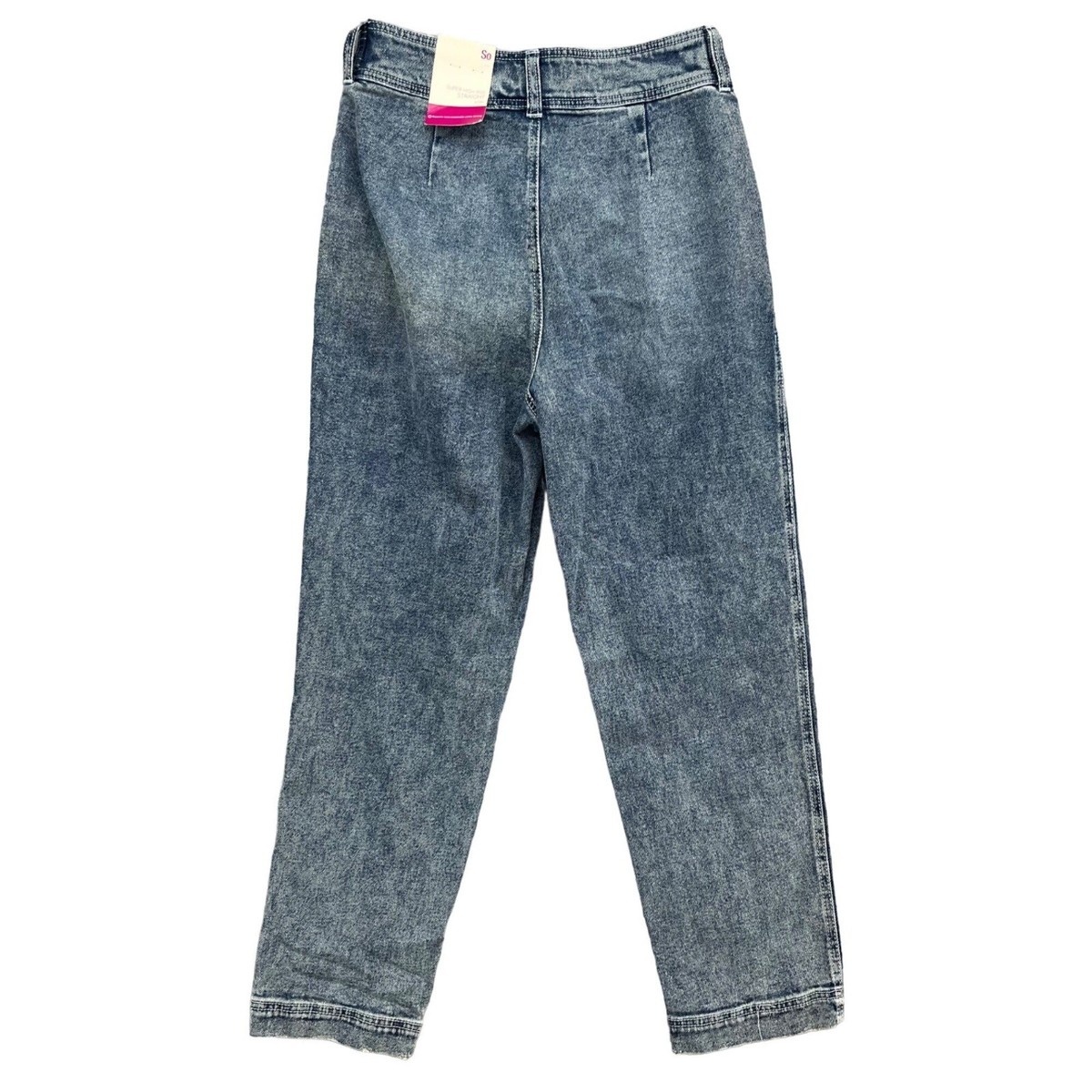 SO Super High Rise Straight Jeans Womens Blue Acid Wash Distressed
