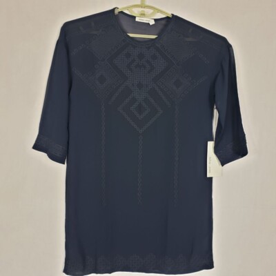 Bishop + Young Dress Emrod Womens S Navy Sheer Embroidered Short