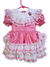 Vintage Pazazz Pink Ruffle Lace Party Pageant Girl Toddler Dress Size 1t 2t
