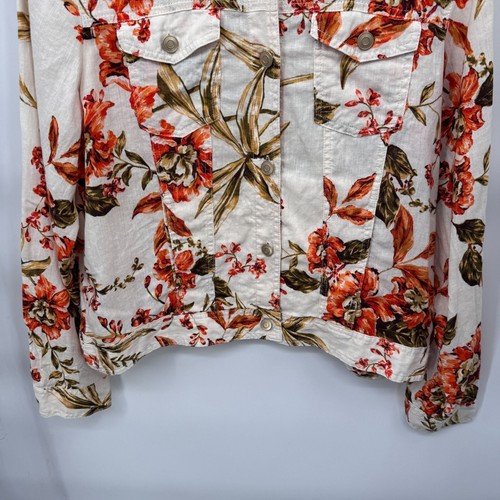 Joie Fairy Cottagecore Linen Jacket Womens XL White Orange Floral Print Pockets - Picture 3 of 7