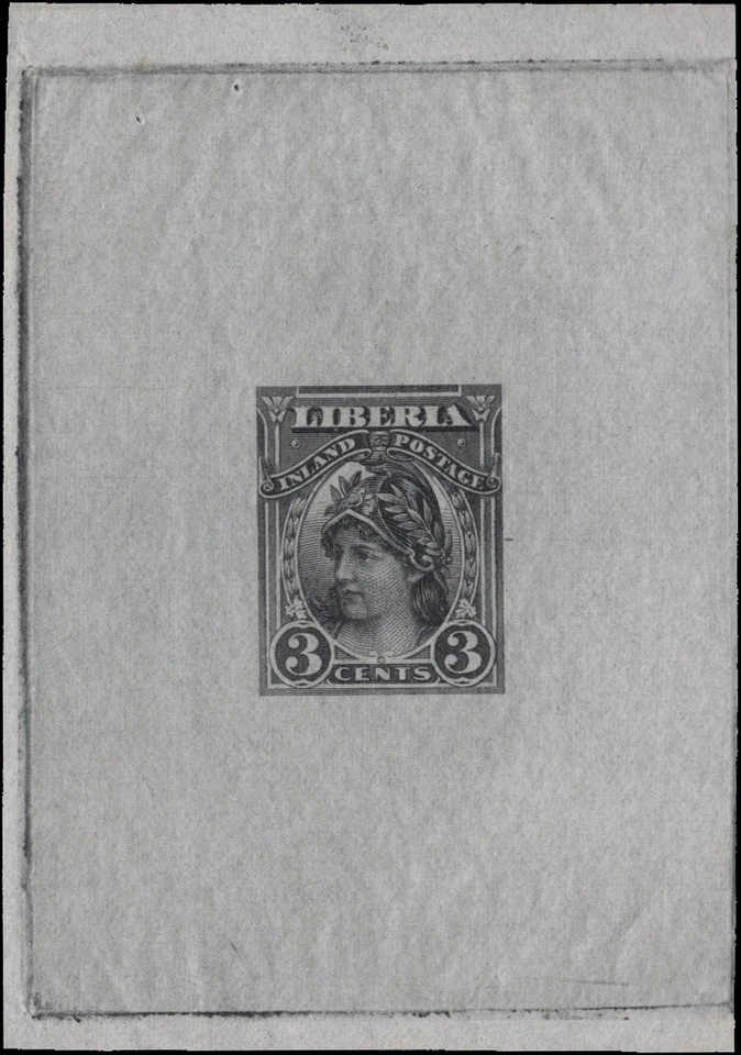 LIBERIA-1895-3c Liberty, large die proof in black on thin bond Scott # 94P1 VF - Image 2 of 3