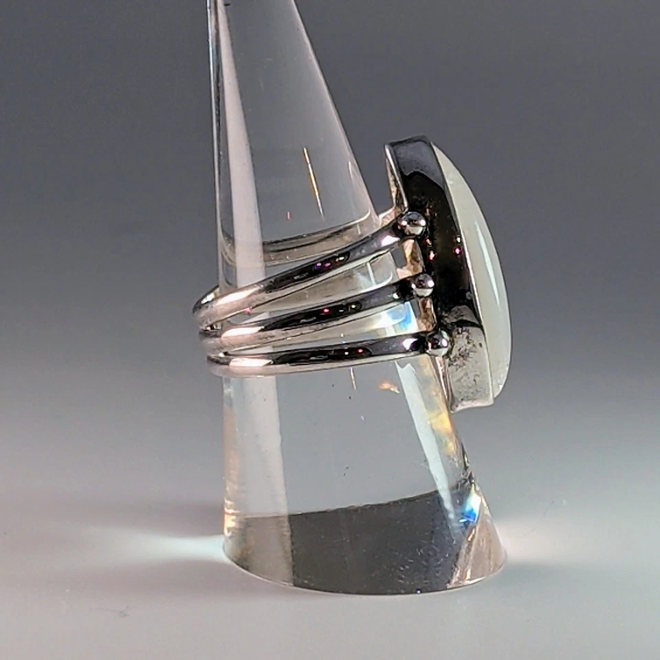 Anillo Marquesa Piedra Lunar Plata Esterlina Diseño Multibanda Talla 8 Foto 2 de 4