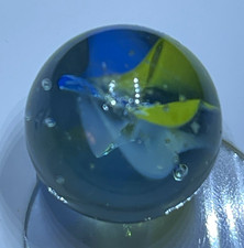 Cat's Eye Machine Made Glass Toy Marble, Blue/Yellow/White Swirl, Clear