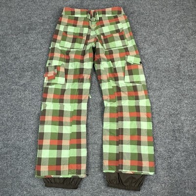 Burton Stow Cargo Snow Pants Womens S Green Tartan Plaid Ski