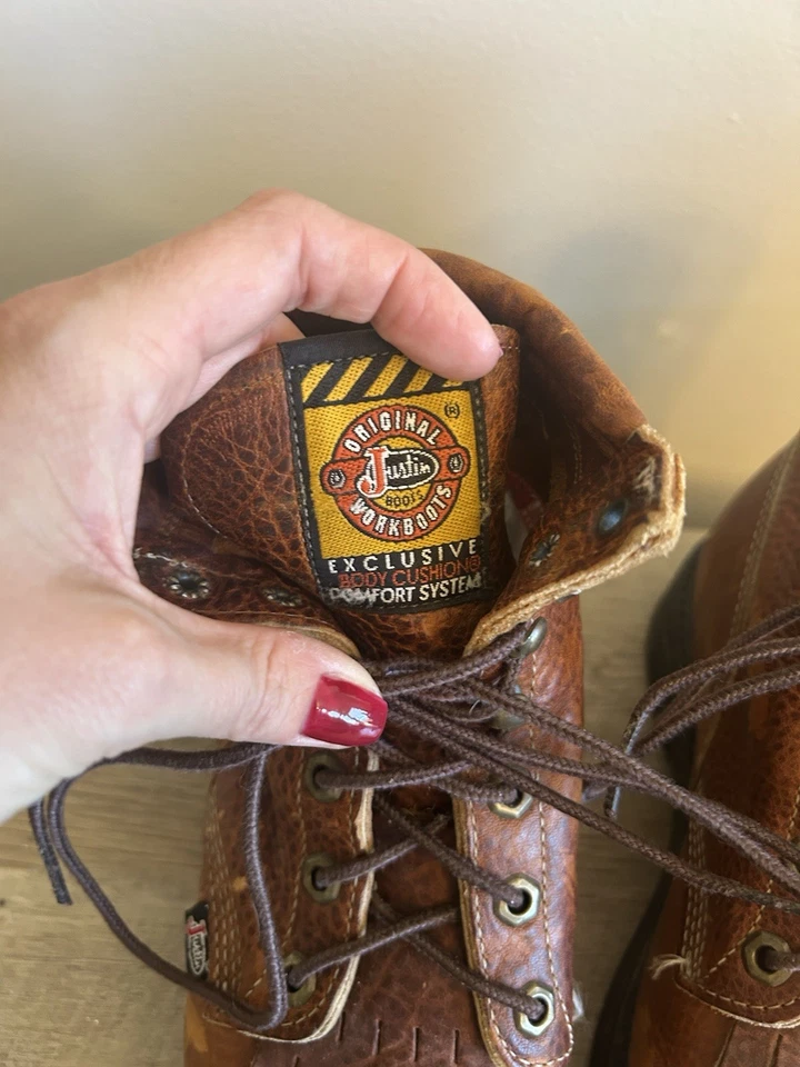 Bota de Trabajo Justin Original 7.5B Cuero Con Cordones Kiltie L 770 - Para Mujer Foto 2 de 4