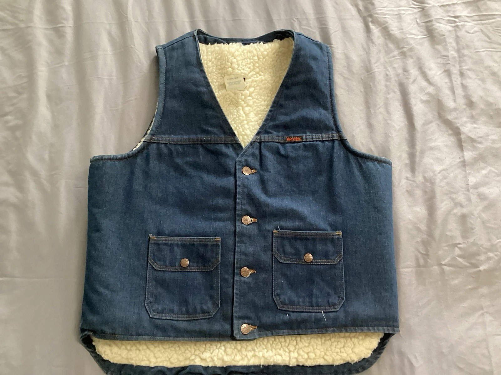 Vtg Big Ben Western Sherpa Vest sz Large Dark Blue 10 oz. Denim Made in USA